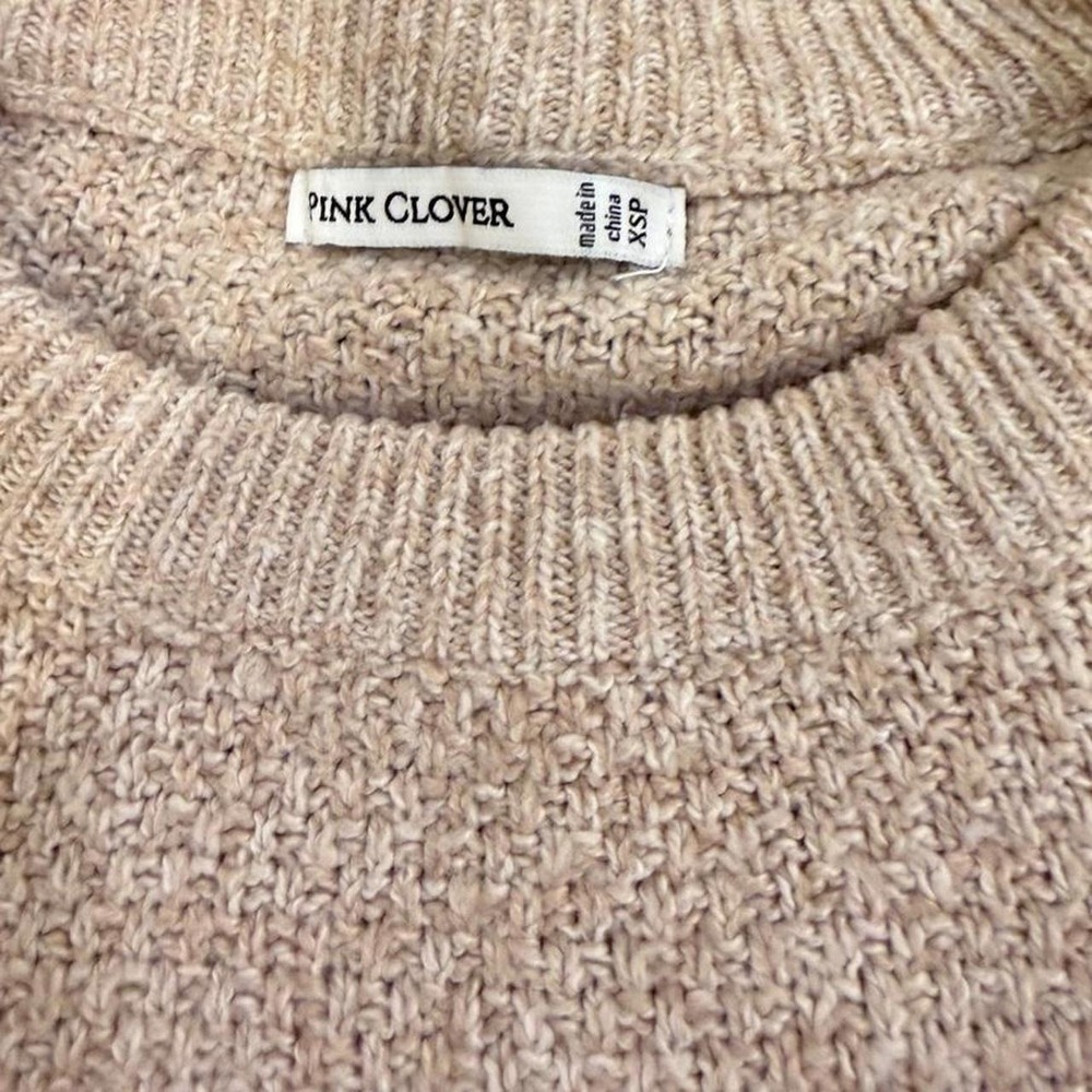 Pink Clover Womens Colorblock Striped Textured Knit Sweater XSP Beige Rust Brown - Picture 2 of 5